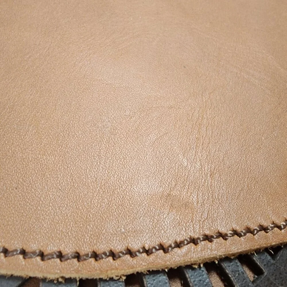 LC Fine Leather Goods Brown Leather Handbag Cutouts Unique Wristlet Clutch EUC‎
